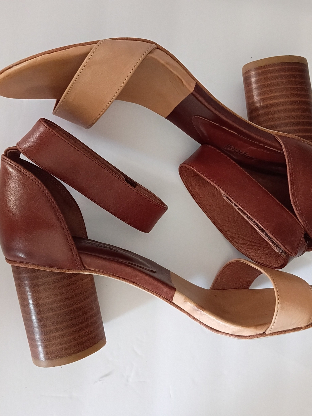 Women’s Two-Tone Tan & Brown Block Heel Sandals